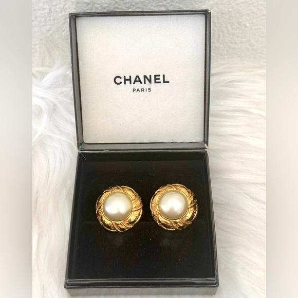 CHANEL Pearl Gold Tone Earrings - Picture 1 of 9